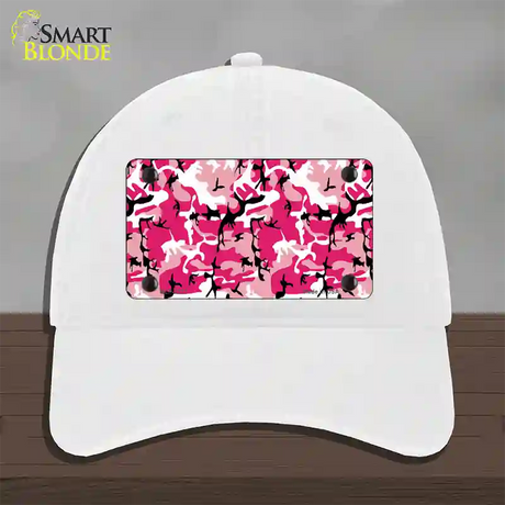 Pink Camouflage Novelty License Plate Hat Unconstructed Cotton / White