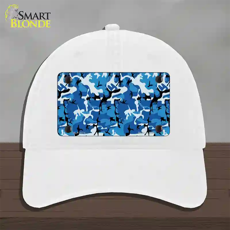 Blue Camouflage Novelty License Plate Hat Unconstructed Cotton / White