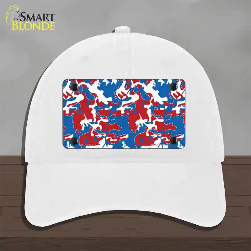 Patriotic Camouflage Novelty License Plate Hat Unconstructed Cotton / White