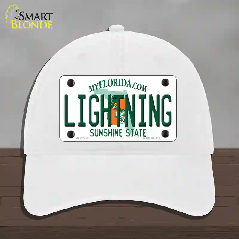 Lightning Florida State Novelty License Plate Hat Unconstructed Cotton / White