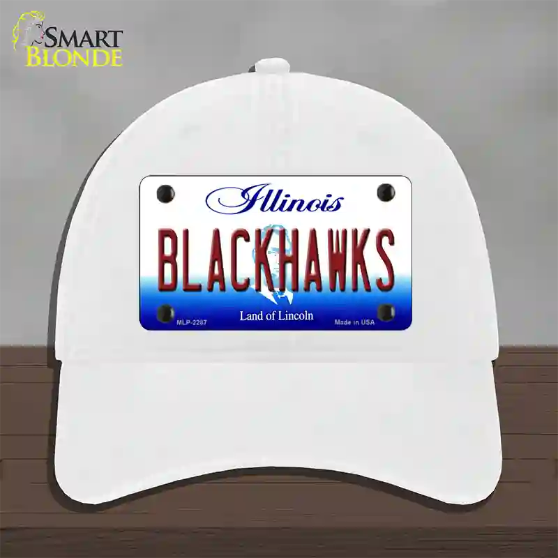 Blackhawks Illinois State Novelty License Plate Hat Unconstructed Cotton / White