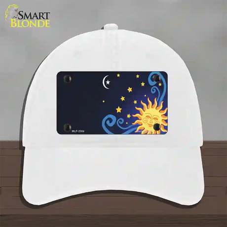 Celestial Sun Offset Novelty License Plate Hat Unconstructed Cotton / White