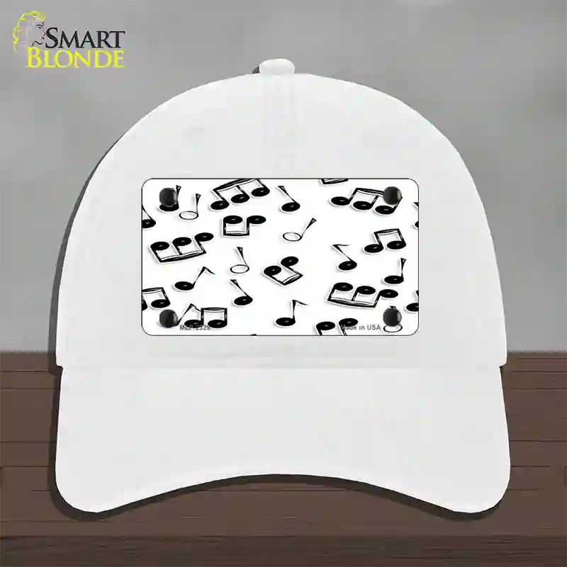 Musical Notes Black White Novelty License Plate Hat Unconstructed Cotton / White