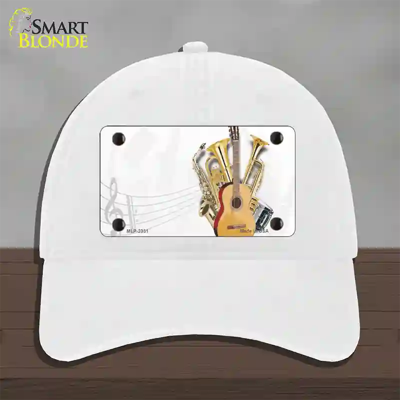 Musical Instruments Offset Novelty License Plate Hat Unconstructed Cotton / White