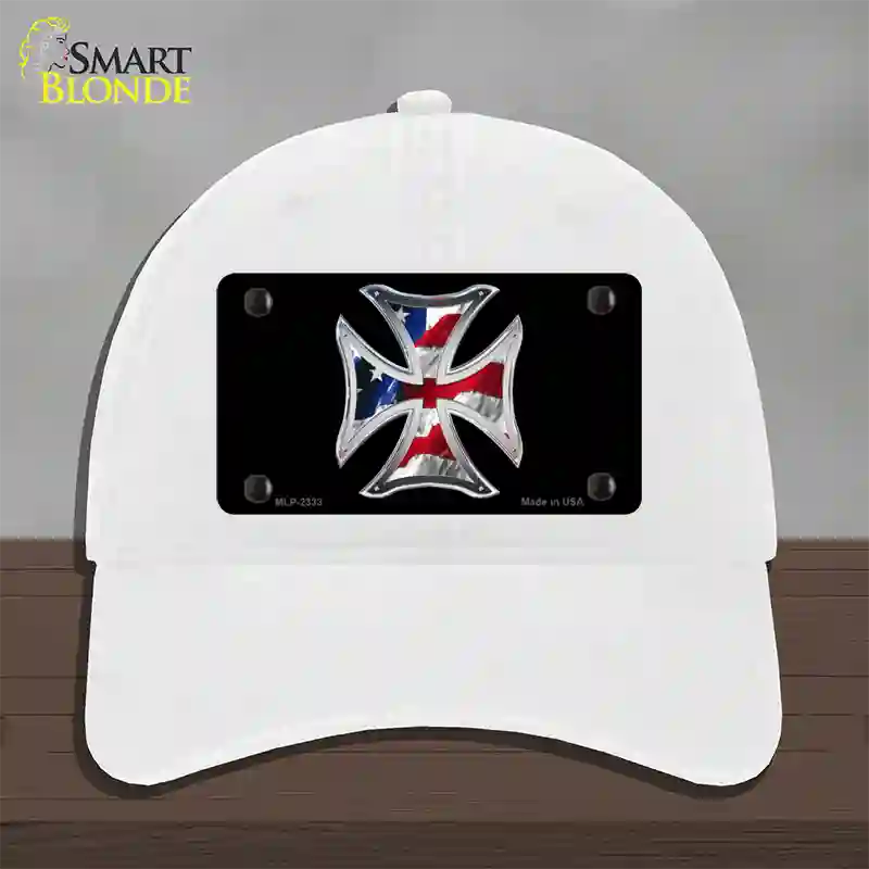 Maltese Cross Flag Novelty License Plate Hat Unconstructed Cotton / White