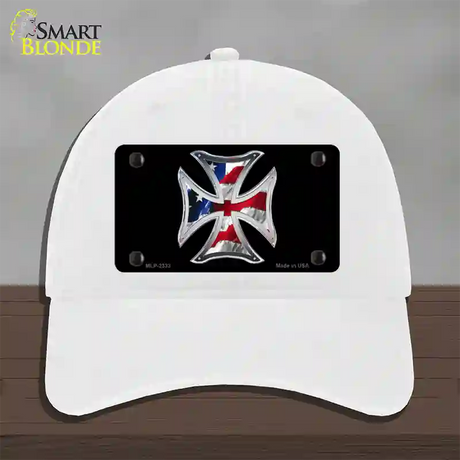 Maltese Cross Flag Novelty License Plate Hat Unconstructed Cotton / White