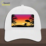 Sunset Beach Novelty License Plate Hat Unconstructed Cotton / White