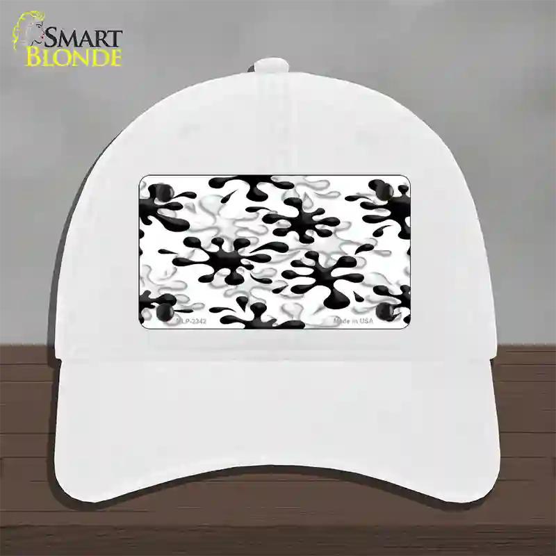 Splatter Black White Novelty License Plate Hat Unconstructed Cotton / White