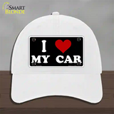 I Love My Car Black Novelty License Plate Hat Unconstructed Cotton / White