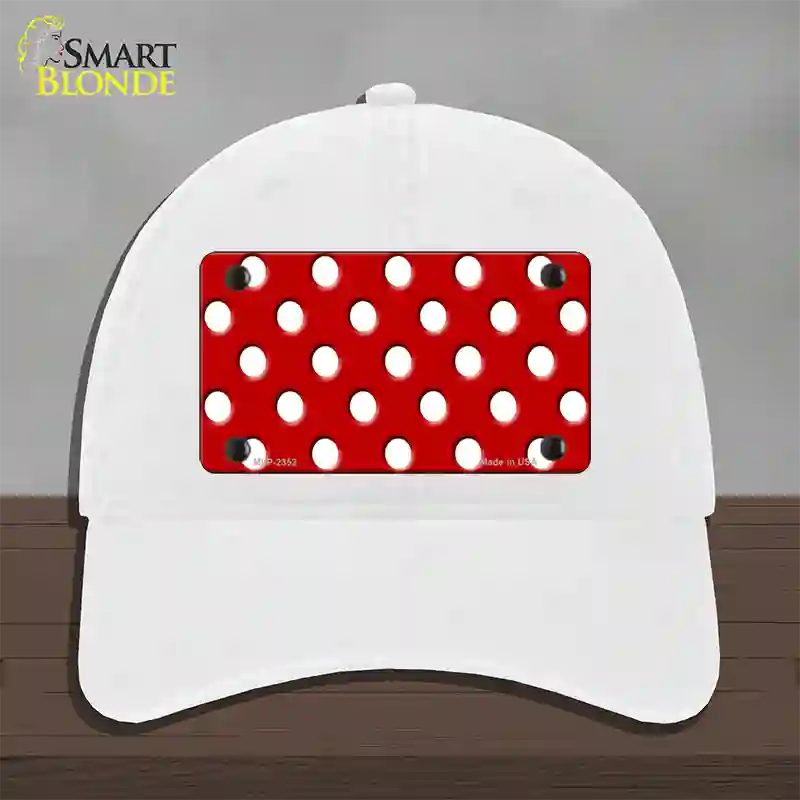 White Polka Dots Red Novelty License Plate Hat Unconstructed Cotton / White