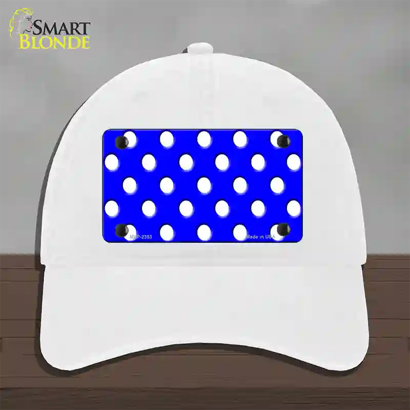 White Polka Dots Royal Blue Novelty License Plate Hat Unconstructed Cotton / White