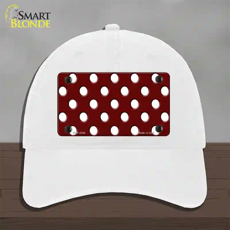 White Polka Dots Burgundy Novelty License Plate Hat Unconstructed Cotton / White