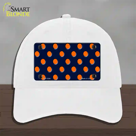 Orange Polka Dots Navy Blue Novelty License Plate Hat Unconstructed Cotton / White