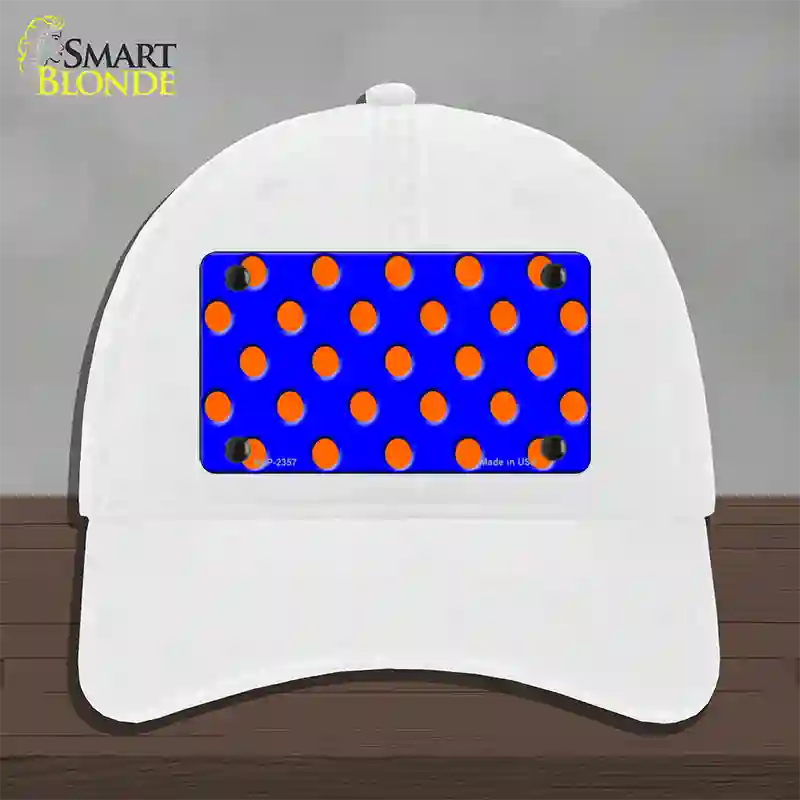 Orange Polka Dots Royal Blue Novelty License Plate Hat Unconstructed Cotton / White