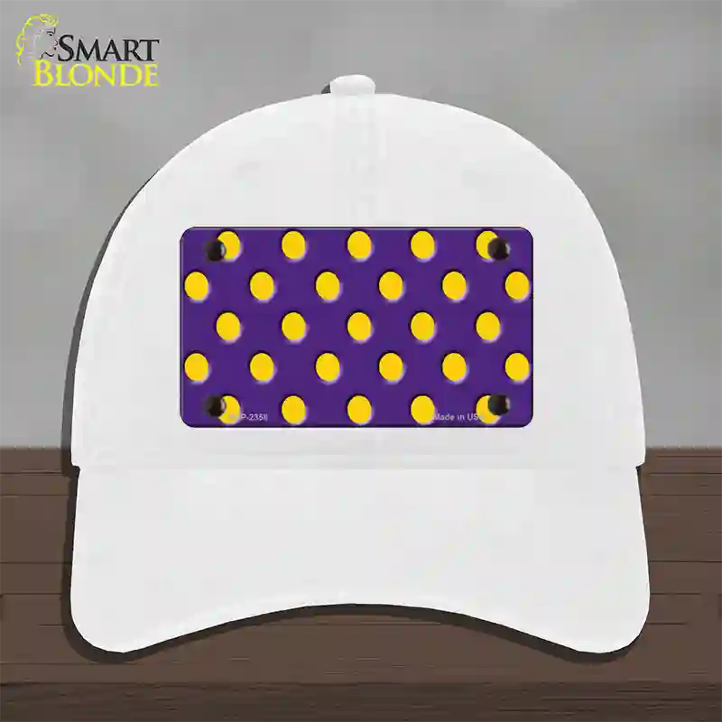 Yellow Polka Dots Purple Novelty License Plate Hat Unconstructed Cotton / White