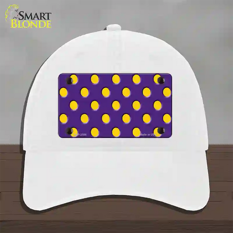 Yellow Polka Dots Purple Novelty License Plate Hat Unconstructed Cotton / White