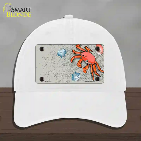 Crab And Seashells Novelty License Plate Hat Unconstructed Cotton / White