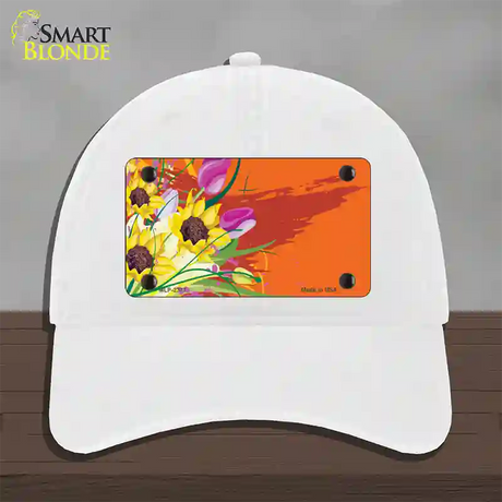 Floral Bouquet Offset Novelty License Plate Hat Unconstructed Cotton / White