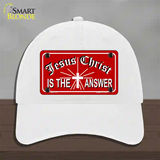 Jesus Christ Is The Answer Novelty License Plate Hat Unconstructed Cotton / White