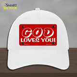 God Loves You Novelty License Plate Hat Unconstructed Cotton / White