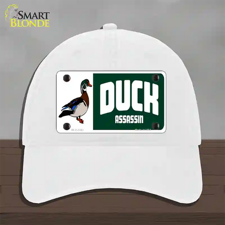 Duck Assassin Novelty License Plate Hat Unconstructed Cotton / White