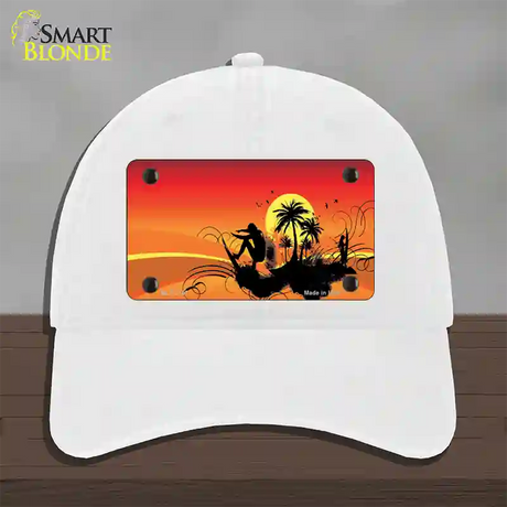 Sunset Surfer Novelty License Plate Hat Unconstructed Cotton / White