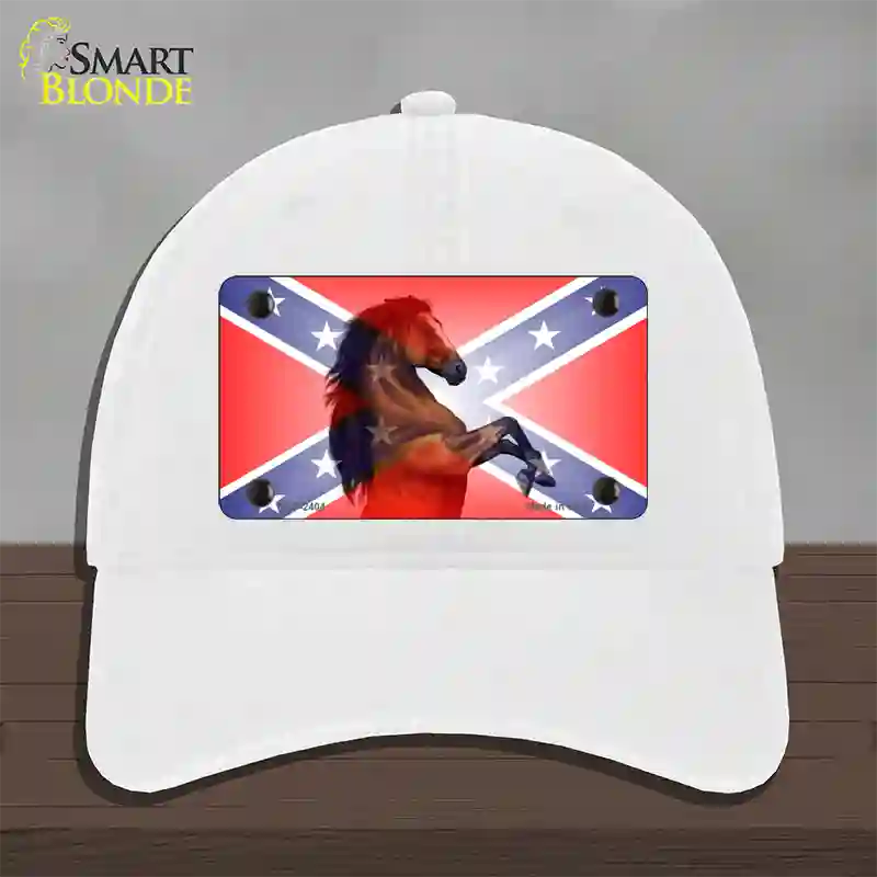 Confederate Flag Stallion Horse Novelty License Plate Hat Unconstructed Cotton / White