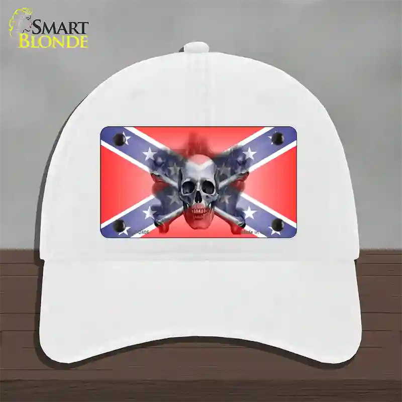 Confederate Flag Skull Novelty License Plate Hat Unconstructed Cotton / White