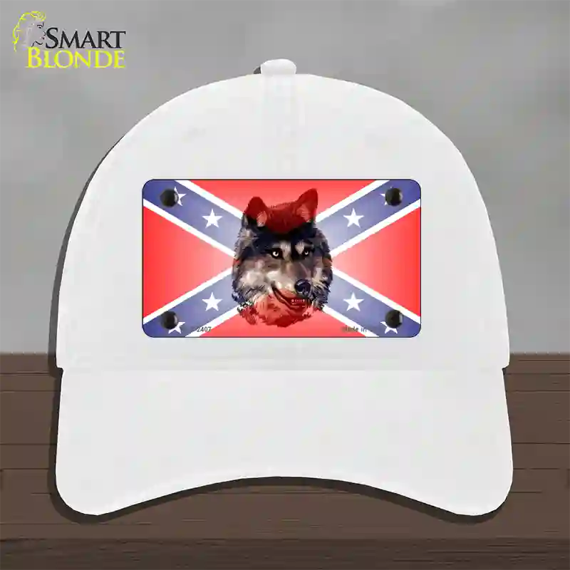 Confederate Flag Faded Wolf Novelty License Plate Hat Unconstructed Cotton / White