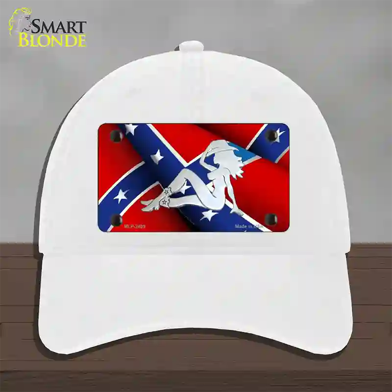 Rebel Flag Mudflap Cowgirl Novelty License Plate Hat Unconstructed Cotton / White