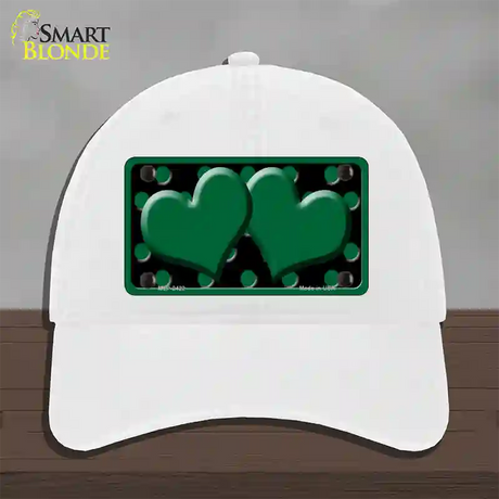 Green Black Polka Dot Green Center Hearts Novelty License Plate Hat Unconstructed Cotton / White