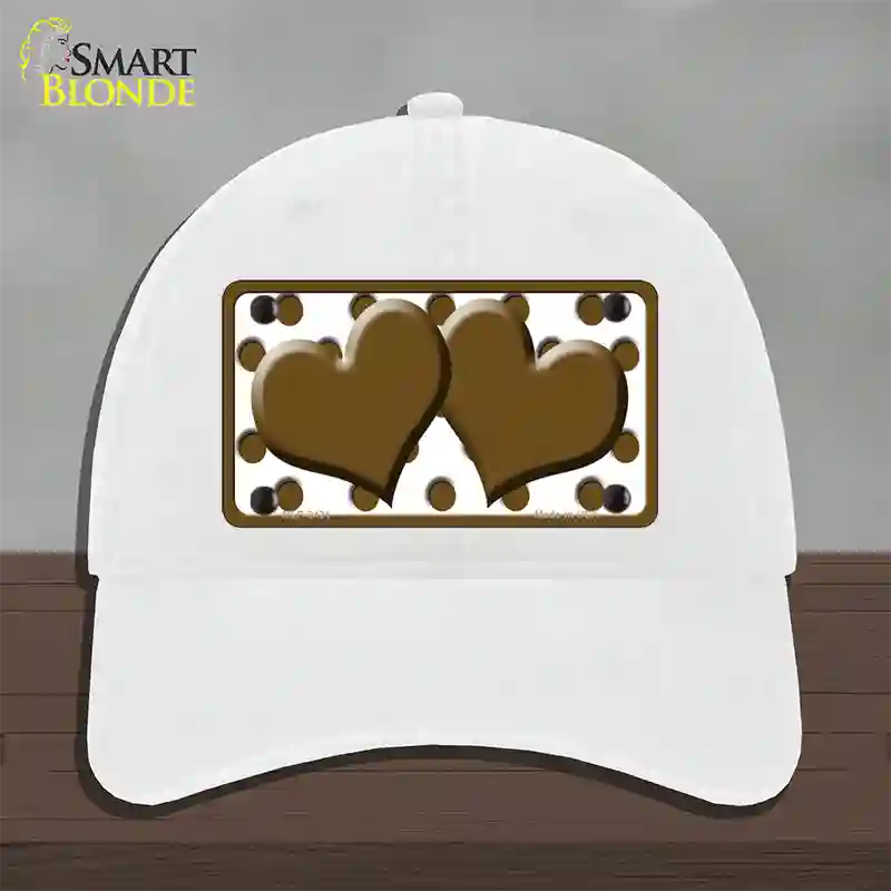 Brown White Polka Dot Brown Centered Hearts Novelty License Plate Hat Unconstructed Cotton / White