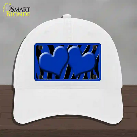 Blue Black Zebra Blue Centered Hearts Novelty License Plate Hat Unconstructed Cotton / White