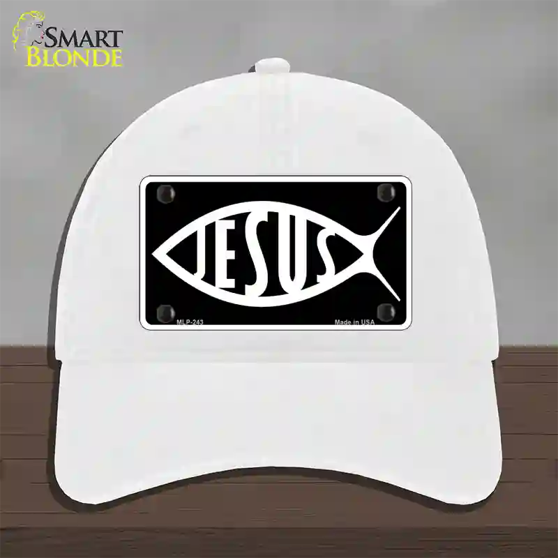 Jesus Fish Novelty License Plate Hat Unconstructed Cotton / White