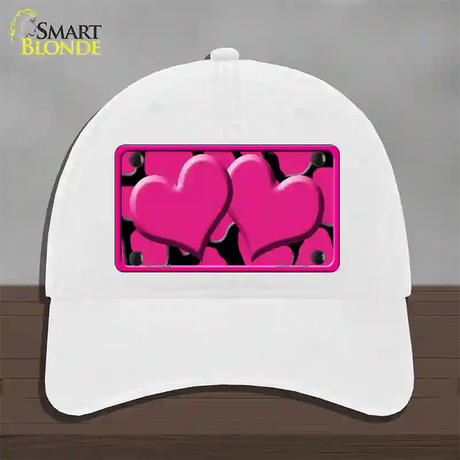 Pink Black Giraffe Pink Centered Hearts Novelty License Plate Hat Unconstructed Cotton / White