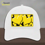 Yellow Black Giraffe Yellow Centered Hearts Novelty License Plate Hat Unconstructed Cotton / White