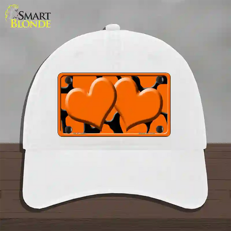 Orange Black Giraffe Orange Centered Hearts Novelty License Plate Hat Unconstructed Cotton / White