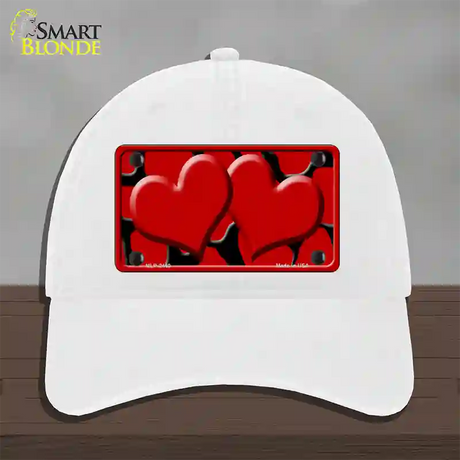 Red Black Giraffe Red Centered Hearts Novelty License Plate Hat Unconstructed Cotton / White