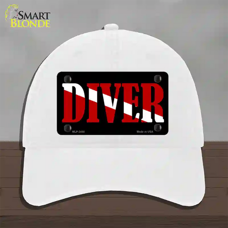 Scuba Diver Novelty License Plate Hat Unconstructed Cotton / White