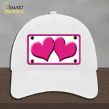 Solid Pink Centered Hearts White Novelty License Plate Hat Unconstructed Cotton / White