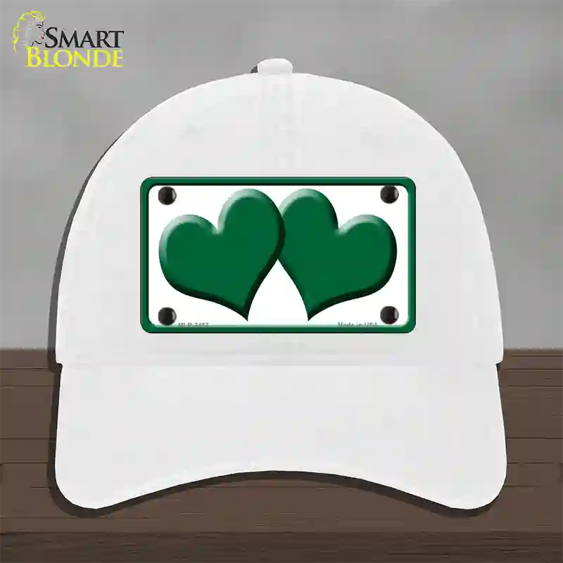 Solid Green Centered Hearts White Novelty License Plate Hat Unconstructed Cotton / White