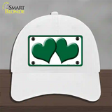 Solid Green Centered Hearts White Novelty License Plate Hat Unconstructed Cotton / White