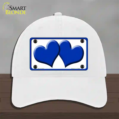 Solid Blue Centered Hearts White Novelty License Plate Hat Unconstructed Cotton / White