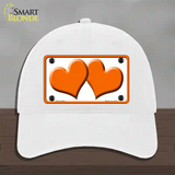 Solid Orange Centered Hearts White Novelty License Plate Hat Unconstructed Cotton / White