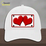 Solid Red Centered Hearts White Novelty License Plate Hat Unconstructed Cotton / White