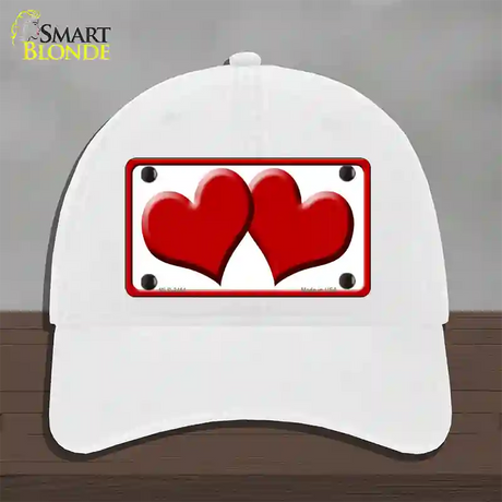 Solid Red Centered Hearts White Novelty License Plate Hat Unconstructed Cotton / White