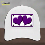 Solid Purple Centered Hearts White Novelty License Plate Hat Unconstructed Cotton / White