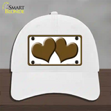 Solid Brown Centered Hearts White Novelty License Plate Hat Unconstructed Cotton / White