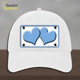 Solid Light Blue Centered Hearts White Novelty License Plate Hat Unconstructed Cotton / White