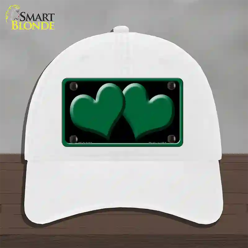 Solid Green Centered Hearts Black Novelty License Plate Hat Unconstructed Cotton / White